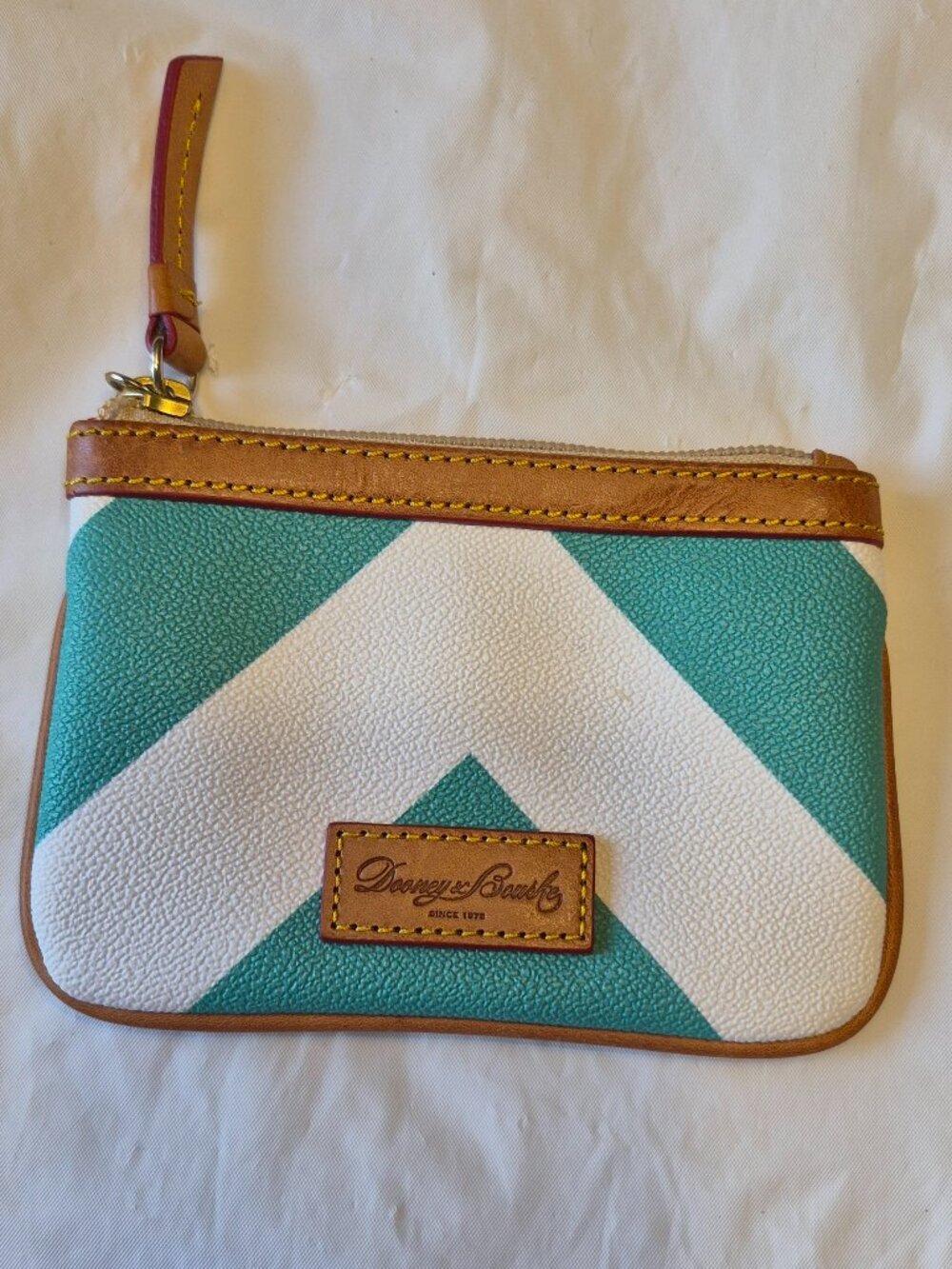 Dooney & Bourke Teal / White Zig Zag Leather Change Purse